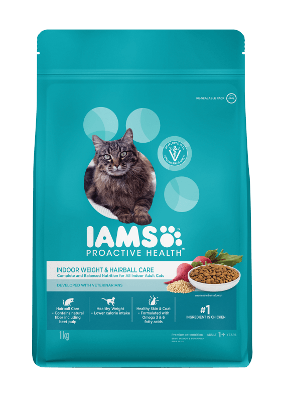 Cat Food With L Carnitine beet pulp and natural fiber For weight control and Hairball care IAMS Singapore