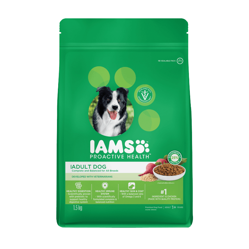 Adult Dog Food Scientifically proven with Prebiotics to support healthy digestive system by IAMS Singapore